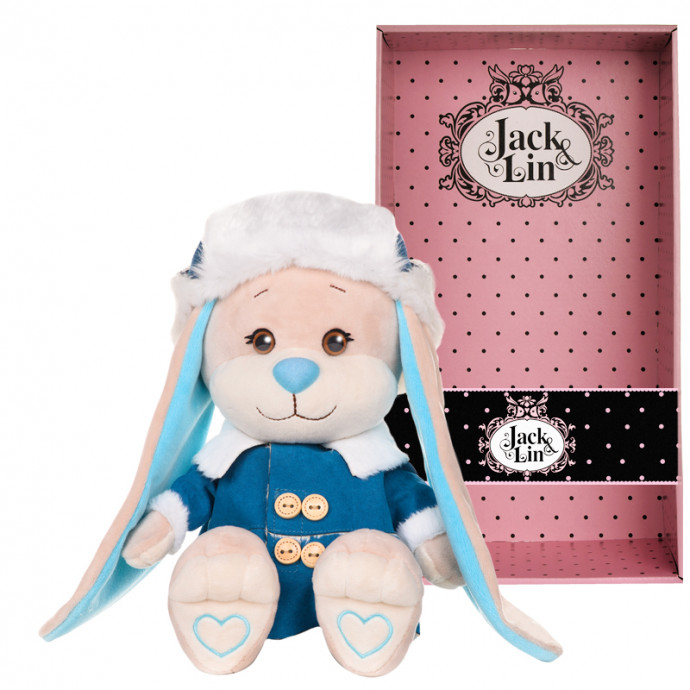Мягкая игрушка Зайчик Jack в синей дубленке - 25 см. 051930-25JL